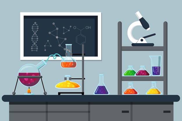 Éléments de laboratoire scientifique de style plat