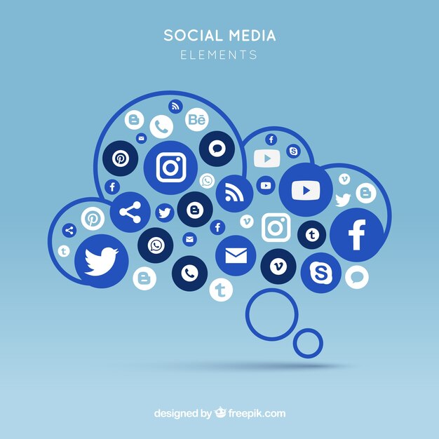 Éléments de médias sociaux dans une forme de nuage