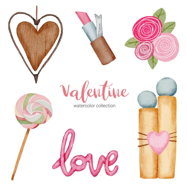 Éléments de la Saint-Valentin, coeur, cadeau, rouge à lèvres, bonbons, etc.