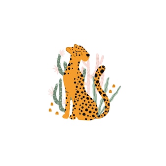 Léopard dans la jungle tropicale illustration composition de plantes animales cactus succulents