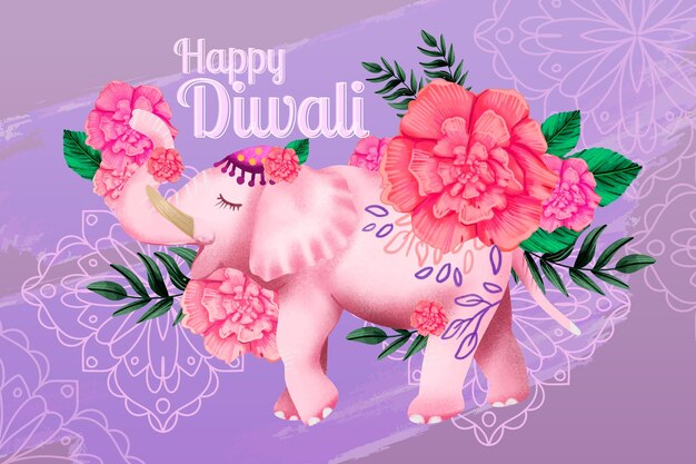 Éléphant floral aquarelle diwali heureux