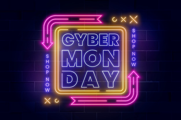 Lettrage au néon réaliste du cyber lundi