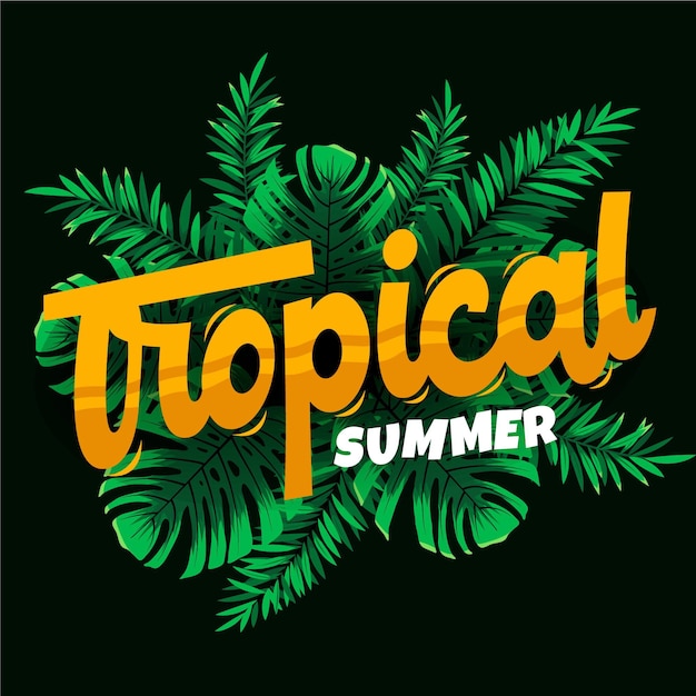 Vecteur gratuit lettrage de conception tropicale avec des feuilles