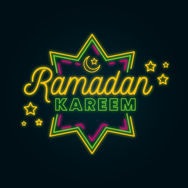 Vecteur gratuit lettrage créatif du ramadan sur le style néon