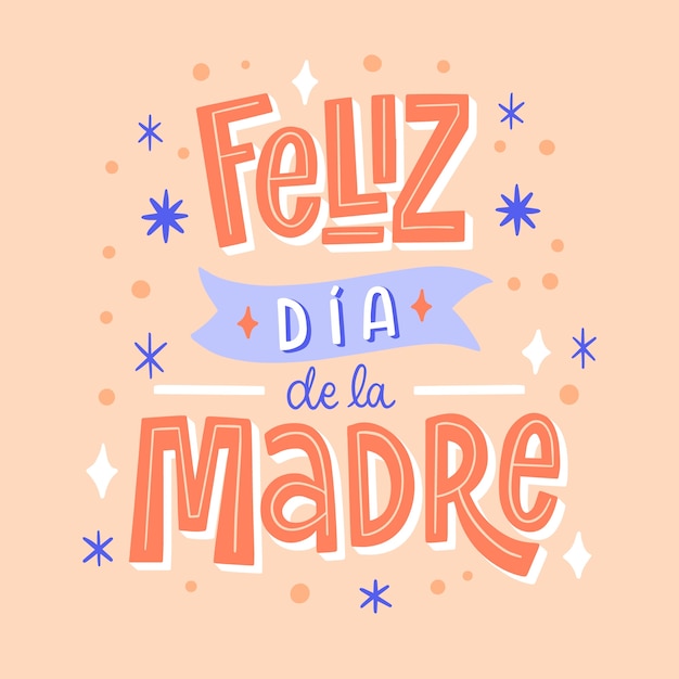 Vecteur gratuit lettrage de la fête des mères dessiné à la main en espagnol