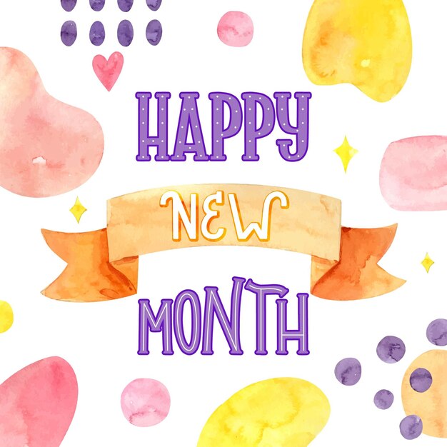 lettrage `` happy new month '' avec des éléments dessinés à la main