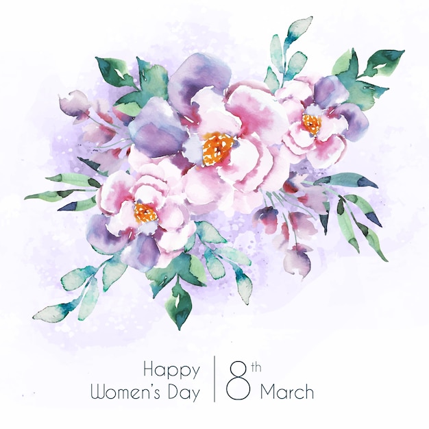 Lettrage de la journée des femmes avec de belles fleurs aquarelles