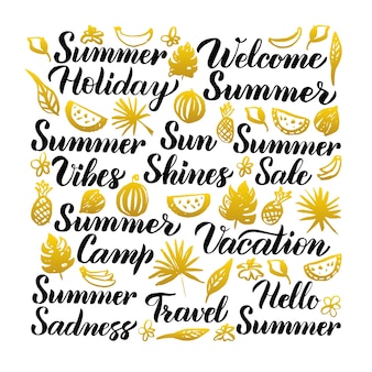Lettrage manuscrit d'été. illustration vectorielle de calligraphie saisonnière sur blanc