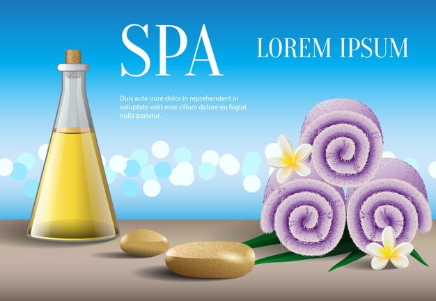 Lettrage Spa, Bouteille D'huile, Fleurs Et Serviettes. Affiche Publicitaire Spa Salon