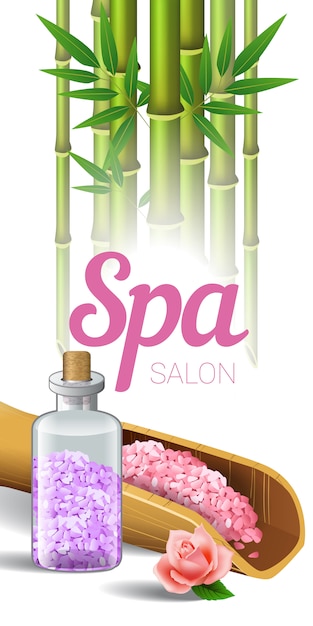 Lettrage Spa Salon, Bambou Et Sel En Cuillère Et Bouteille.