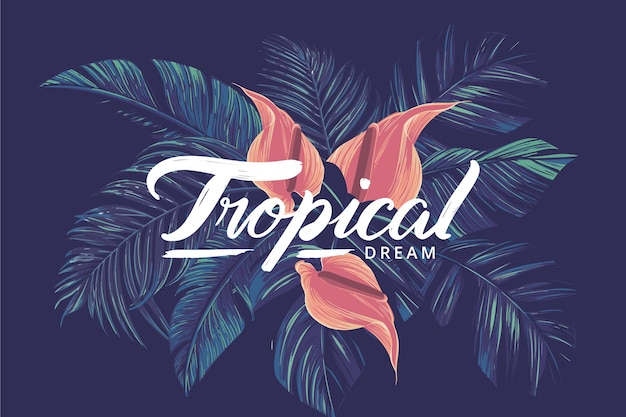 Vecteur gratuit lettrage tropical avec des feuilles