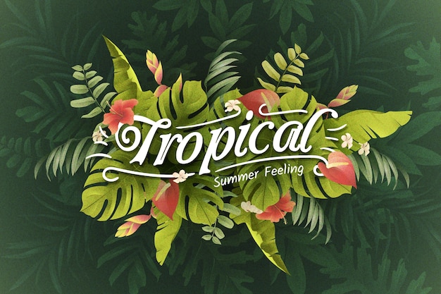 Vecteur gratuit lettrage tropical avec des feuilles