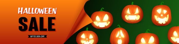 Vecteur gratuit lettrage de vente halloween avec jack o lanterns