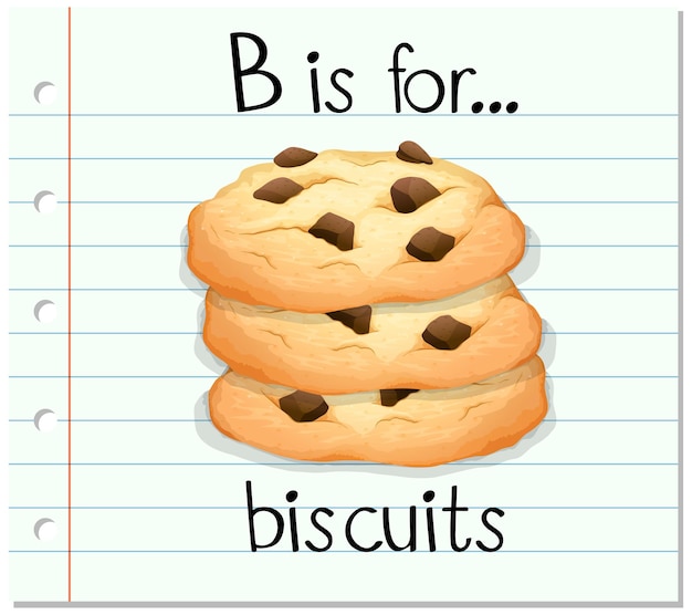 Vecteur gratuit la lettre b de flashcard est pour des biscuits