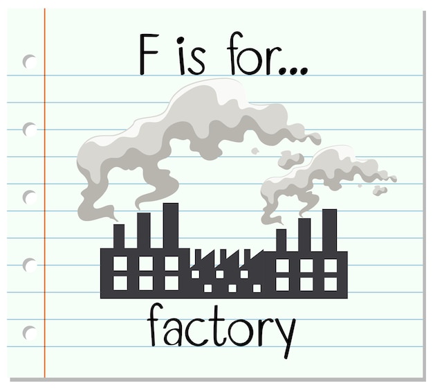 Vecteur gratuit la lettre f de flashcard est pour l'usine