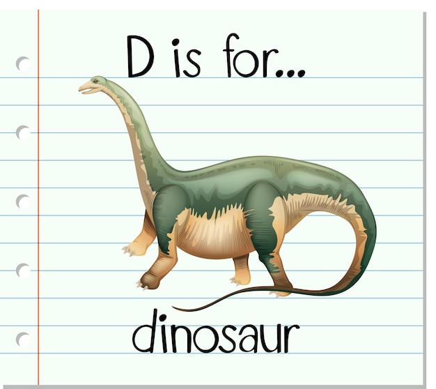 Vecteur gratuit la lettre d de flashcard est pour le dinosaure