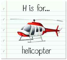 Vecteur gratuit la lettre h de flashcard est pour l'hélicoptère