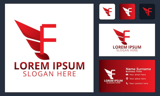 Vecteur gratuit lettre initiale du monogramme f icône du logo des ailes d'avion logo des ailes héraldiques modernes