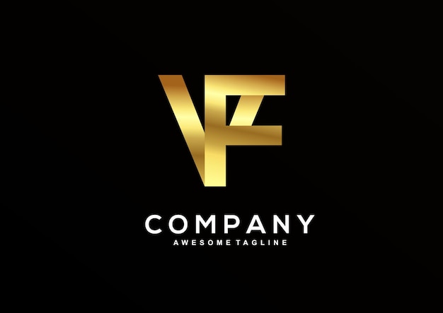 Lettre de luxe V et F avec modèle de logo couleur or