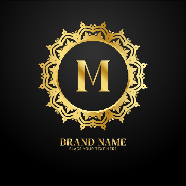 Vecteur gratuit la lettre m, le concept du logo de la marque de luxe, le design doré