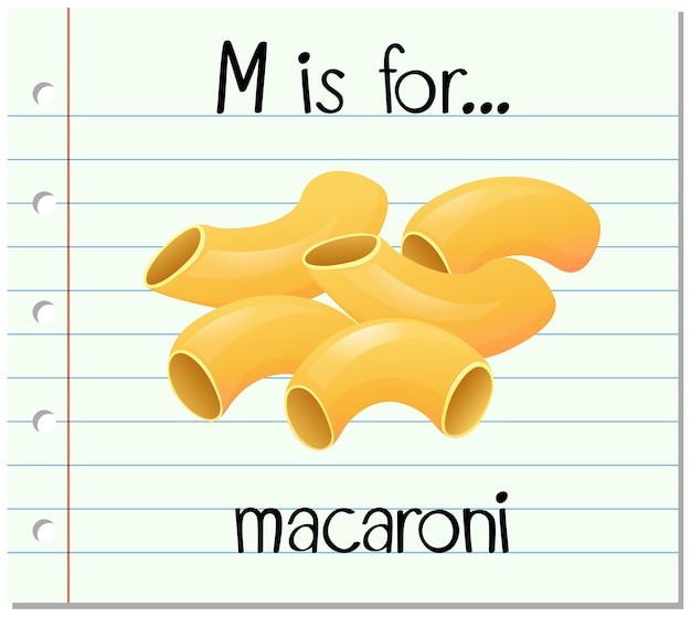 Vecteur gratuit la lettre m de flashcard est pour les macaronis