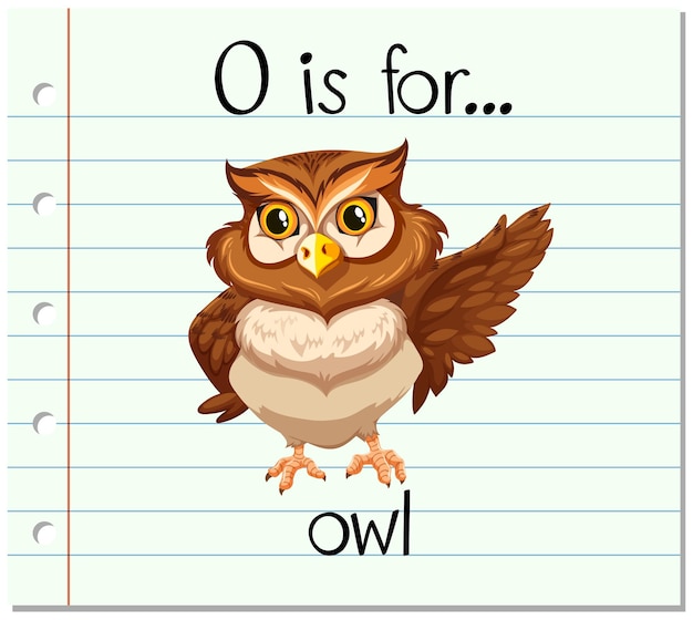 Vecteur gratuit la lettre o de flashcard est pour le hibou