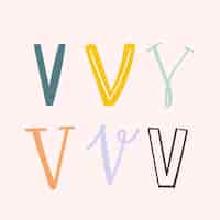 Vecteur gratuit lettre v doodle polices typographie set vector