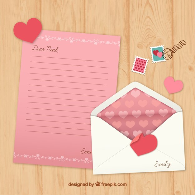 Lettre de valentine rose avec des timbres