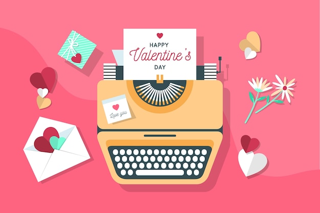 Lettres et machine à écrire arrière-plan de la Saint-Valentin