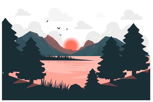 Vecteur gratuit lever du soleil dans l'illustration du concept de montagne