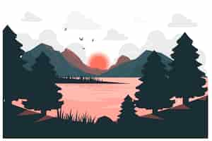 Vecteur gratuit lever du soleil dans l'illustration du concept de montagne