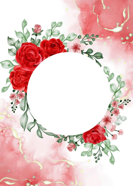 La liberté a augmenté le fond de cadre de fleur rouge avec le cercle d'espace blanc