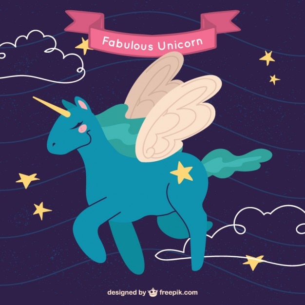 Vecteur gratuit licorne bleue belle avec des ailes