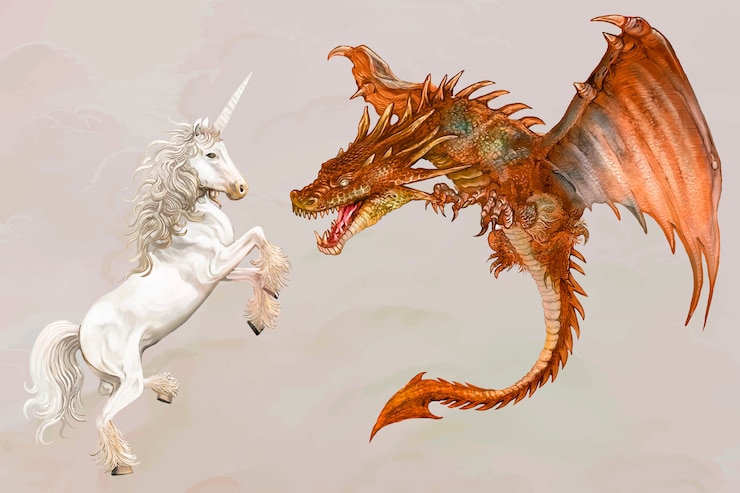 Vecteur gratuit licorne et un dragon