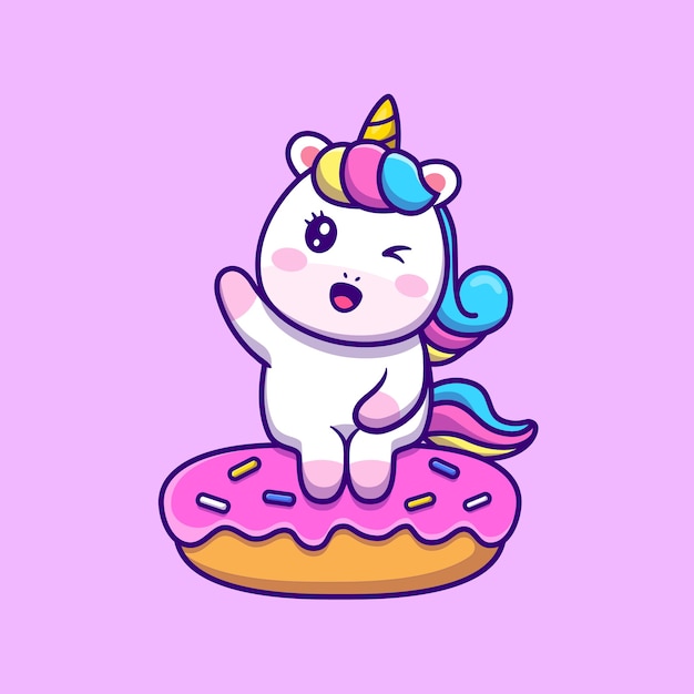 Vecteur gratuit licorne mignon assis sur donut cartoon vector icon illustration.