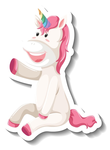 Licorne Mignon Assis Pose Sur Fond Blanc