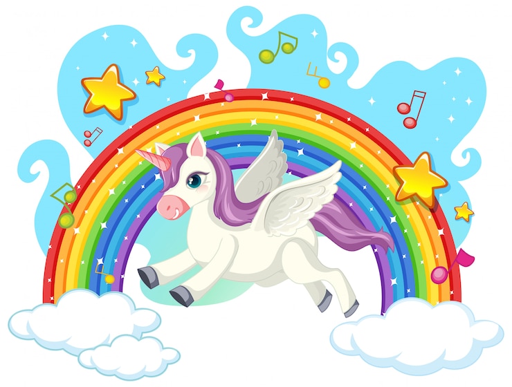 Vecteur gratuit licorne mignonne sur le ciel
