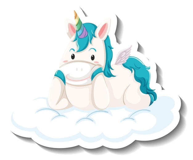 Vecteur gratuit licorne mignonne s'étendant sur le nuage