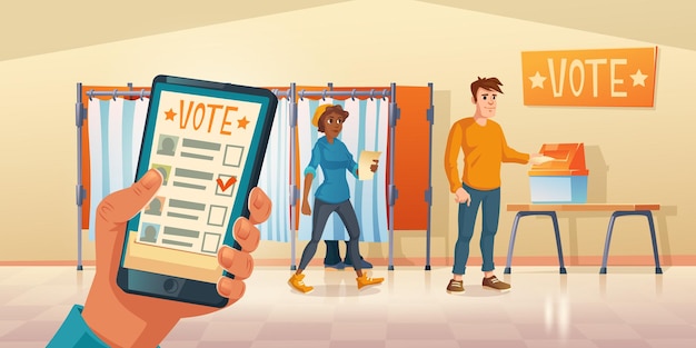 Vecteur gratuit lieu de vote et application mobile pour voter le jour du scrutin