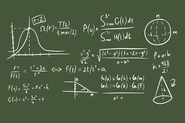 Ligne de formules d'équations mathématiques contour mathématique doodle écriture manuscrite