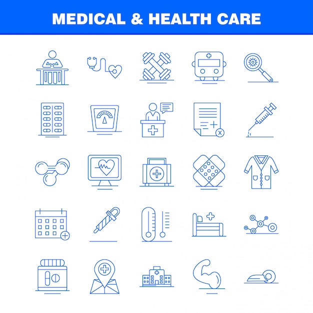 Ligne d'icônes de ligne médicale et de soins de santé