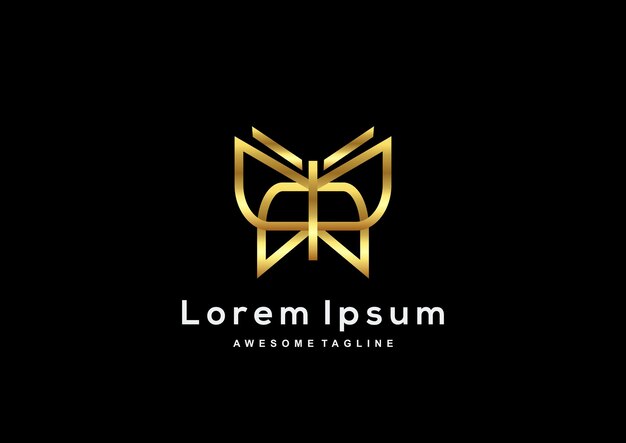 Ligne de papillon de luxe avec modèle de logo couleur or