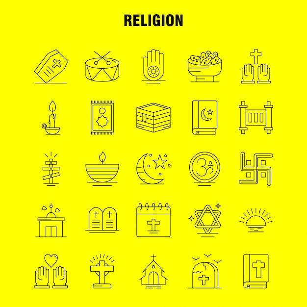 Ligne Religion Icons Set: Cercueil, Vacances, Religion, Religion, Priez, église, Musulman