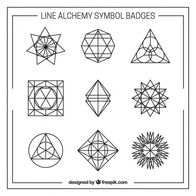 Vecteur gratuit ligne symbole d'alchimie badges