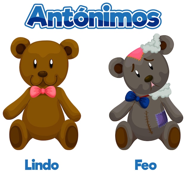 Vecteur gratuit lindo et feo sont des antonymes espagnols. le mot carte signifie gentil et laid.
