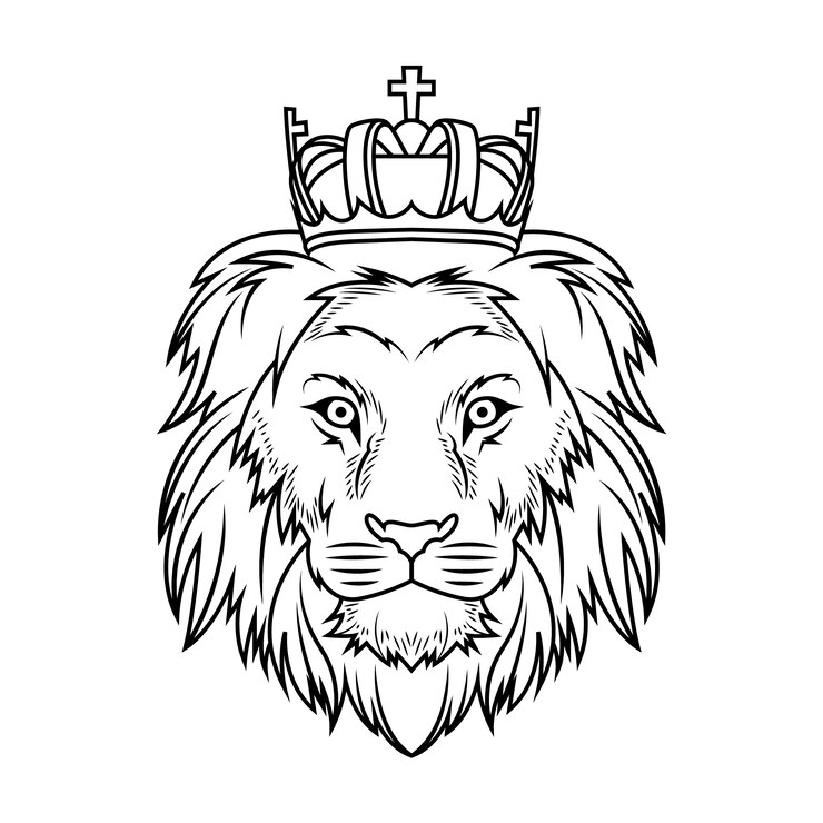 Vecteur gratuit lion dessiné à la main avec illustration du contour de la couronne