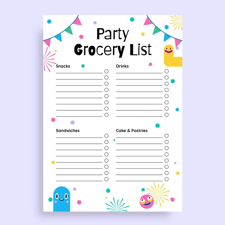 Vecteur gratuit liste d'épicerie amusante pour une fête