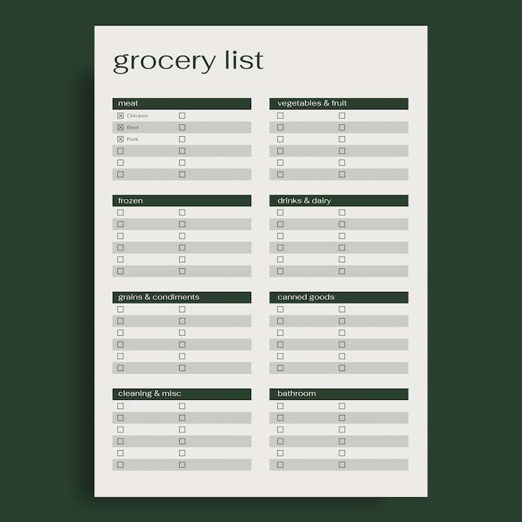 Vecteur gratuit liste d'épicerie détaillée et élégante