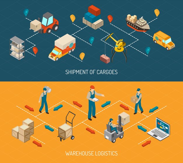 Livraison logistique et ensemble de bannières d&#39;entrepôt