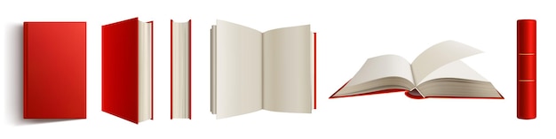 Livre avec colonne vertébrale rouge et couverture vierge 3d maquette